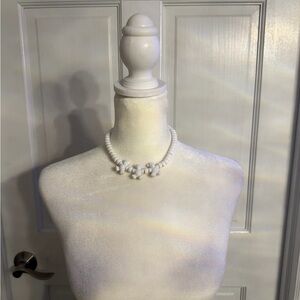 White Beaded Floral Necklace - Women Jewelry